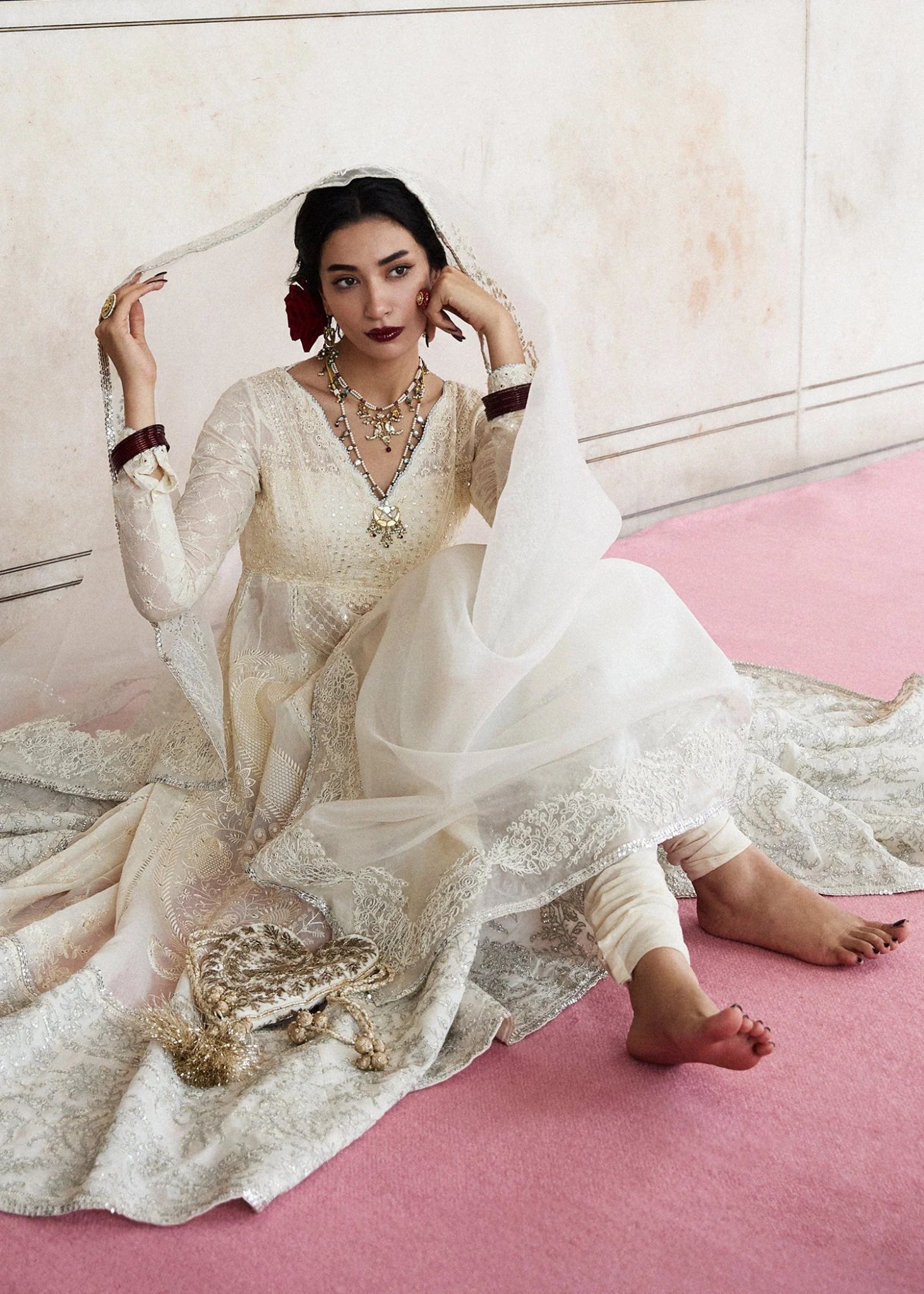 • Clothing: Embroidered/Printed suit for women - Made of best quality fabric - lawn or linen or chiffon - pure silk - Available at Najma Designs & Co. • Jewelry: Gold - plated stud earrings for