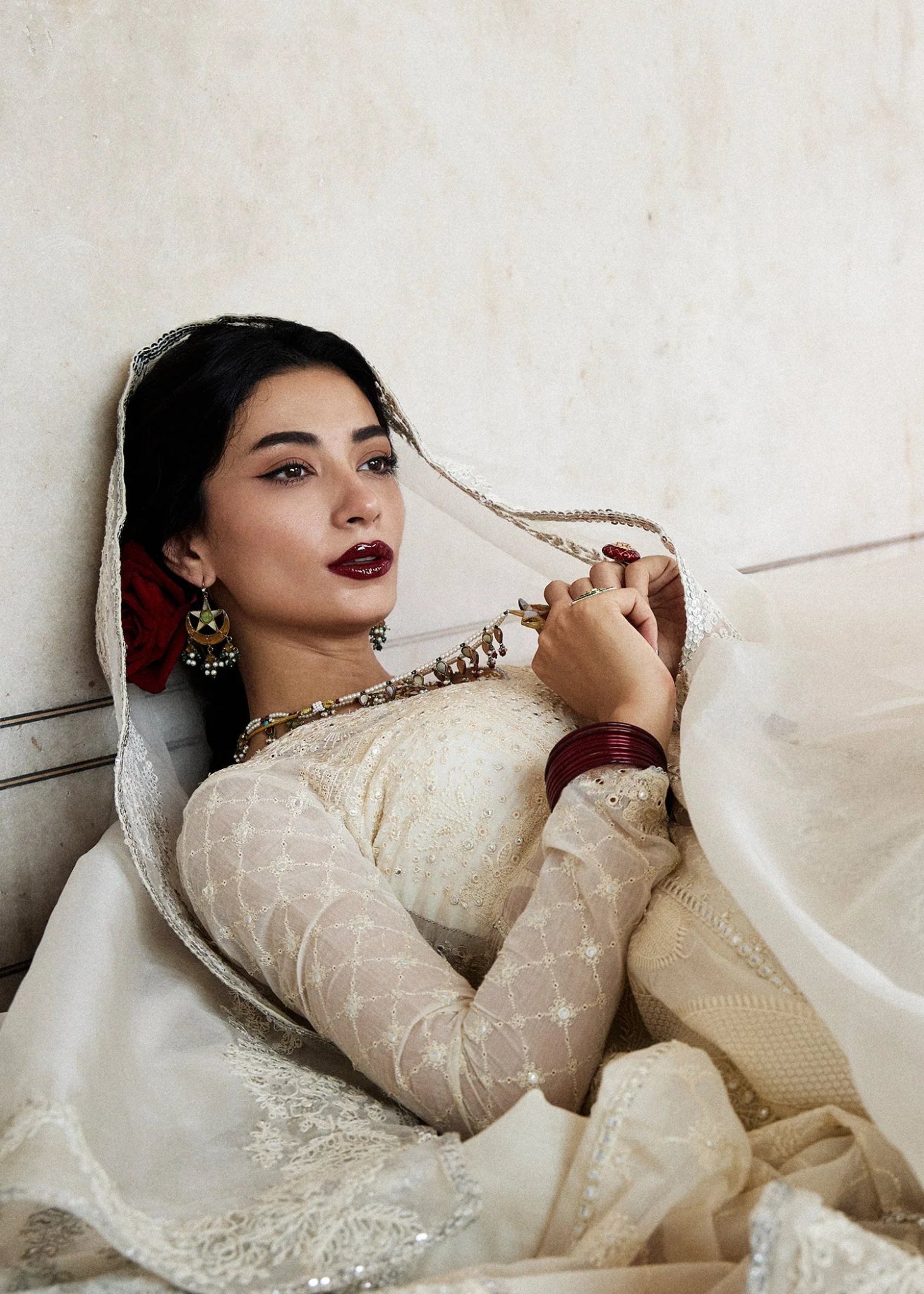 • Clothing: Embroidered/Printed suit for women - Made of best quality fabric - lawn or linen or chiffon - pure silk - Available at Najma Designs & Co. • Jewelry: Gold - plated stud earrings for