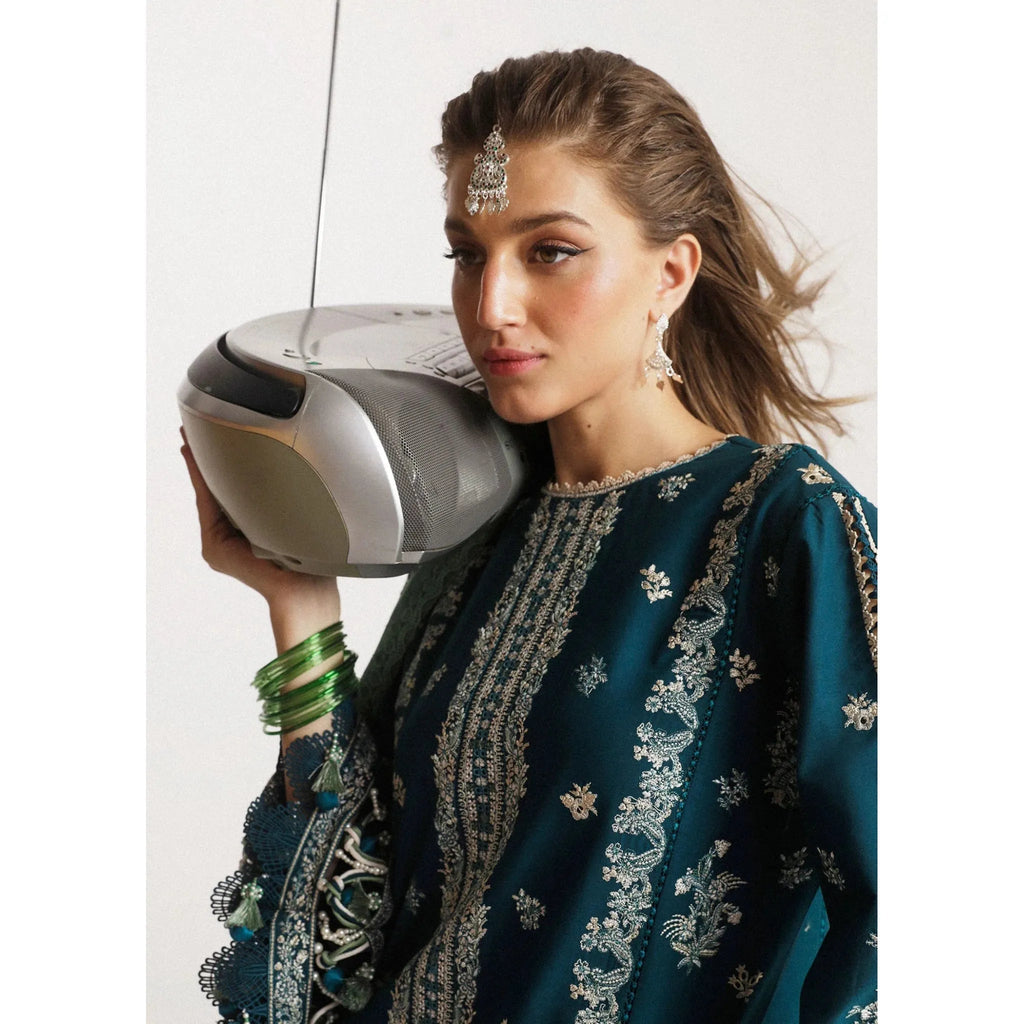 • Clothing: Embroidered/Printed suit for women - Made of best quality fabric - lawn or linen or chiffon - pure silk - Available at Najma Designs & Co. • Jewelry: Gold - plated stud earrings for