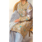 • Clothing: Embroidered/Printed suit for women - Made of best quality fabric - lawn or linen or chiffon - pure silk - Available at Najma Designs & Co. • Jewelry: Gold - plated stud earrings for