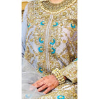 • Clothing: Embroidered/Printed suit for women - Made of best quality fabric - lawn or linen or chiffon - pure silk - Available at Najma Designs & Co. • Jewelry: Gold - plated stud earrings for