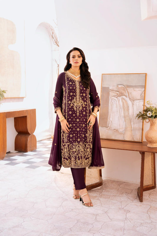 • Clothing: Embroidered/Printed suit for women - Made of best quality fabric - lawn or linen or chiffon - pure silk - Available at Najma Designs & Co. • Jewelry: Gold - plated stud earrings for