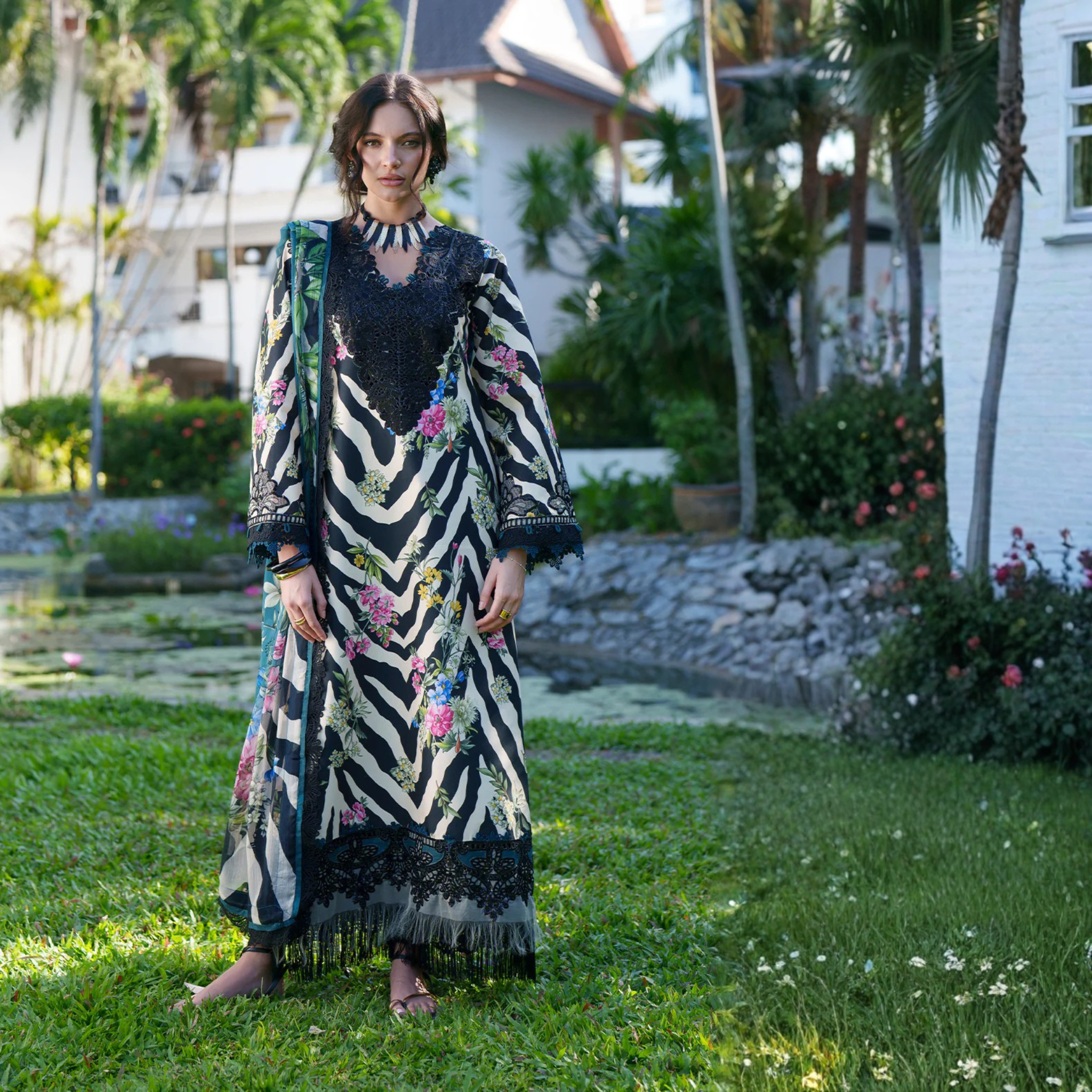 • Clothing: Embroidered/Printed suit for women - Made of best quality fabric - lawn or linen or chiffon - pure silk - Available at Najma Designs & Co. • Jewelry: Gold - plated stud earrings for