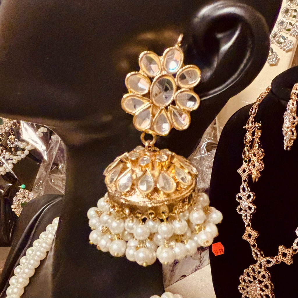 • Clothing: Embroidered/Printed suit for women - Made of best quality fabric - lawn or linen or chiffon - pure silk - Available at Najma Designs & Co. • Jewelry: Gold - plated stud earrings for