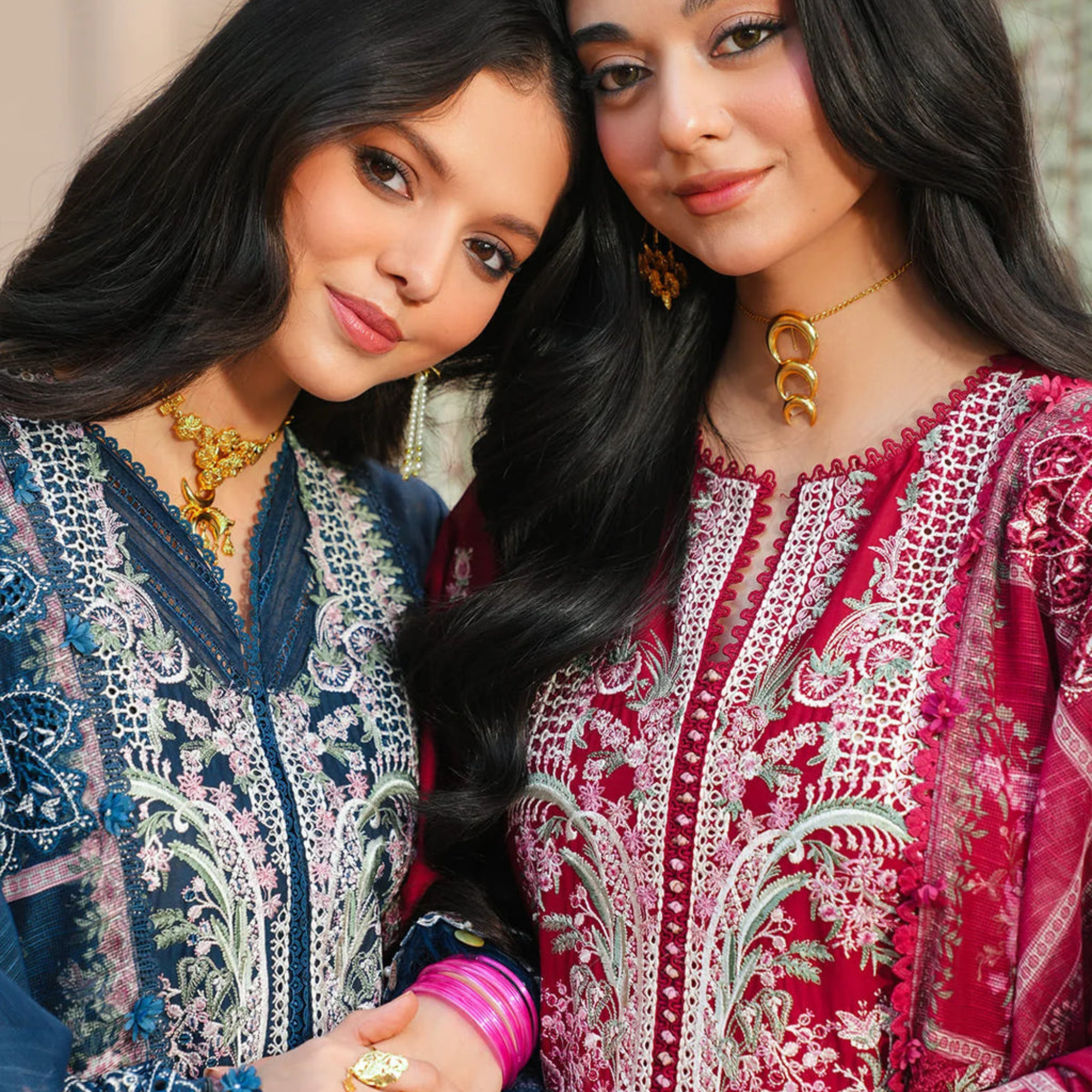 • Clothing: Embroidered/Printed suit for women - Made of best quality fabric - lawn or linen or chiffon - pure silk - Available at Najma Designs & Co. • Jewelry: Gold - plated stud earrings for