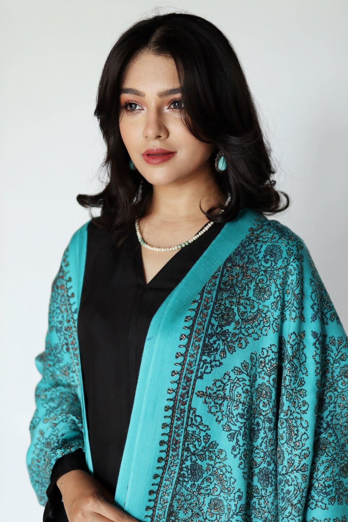 • Clothing: Embroidered/Printed suit for women - Made of best quality fabric - lawn or linen or chiffon - pure silk - Available at Najma Designs & Co. • Jewelry: Gold - plated stud earrings for