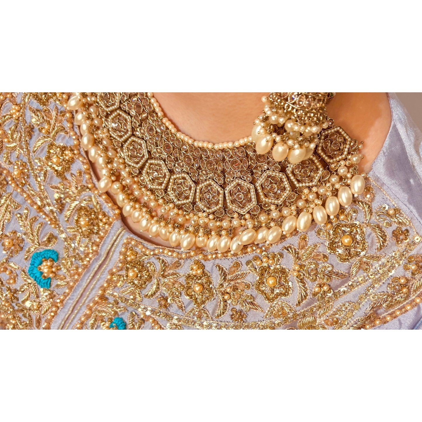 • Clothing: Embroidered/Printed suit for women - Made of best quality fabric - lawn or linen or chiffon - pure silk - Available at Najma Designs & Co. • Jewelry: Gold - plated stud earrings for