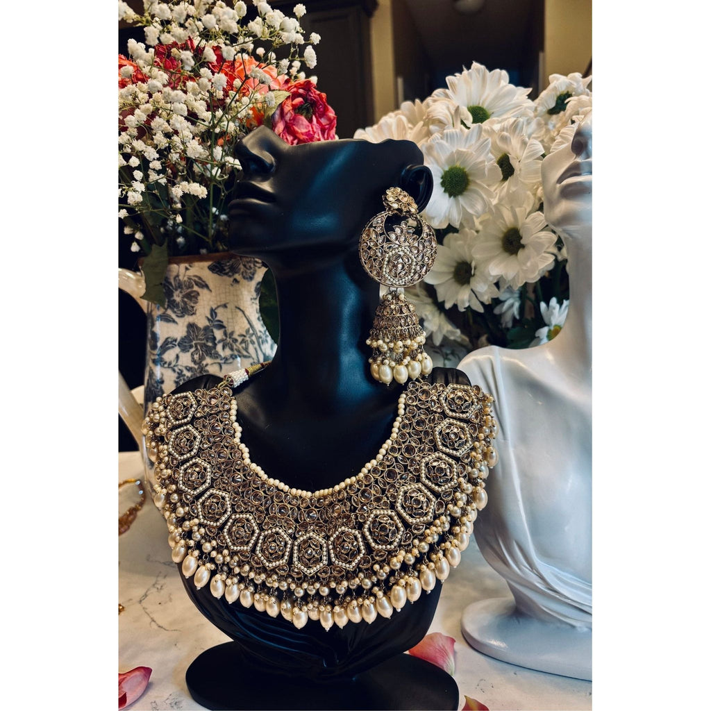 Alia Bhatt-Inspired Bridal Jewelry Set, Regal Necklace, Captivating Earrings, and Mesmerizing Sheeshphool, Adorned with Kundan, Pearl Moti, and Pearl Beads, Gold-Plated Brass, Timeless Bridal Elegance, Perfect for Indian and Pakistani Brides, Ready to Ship