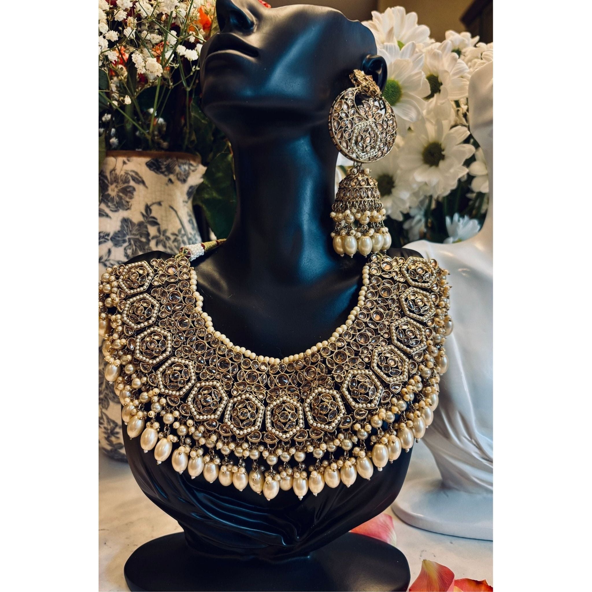 Alia Bhatt-Inspired Bridal Jewelry Set, Regal Necklace, Captivating Earrings, and Mesmerizing Sheeshphool, Adorned with Kundan, Pearl Moti, and Pearl Beads, Gold-Plated Brass, Timeless Bridal Elegance, Perfect for Indian and Pakistani Brides, Ready to Ship