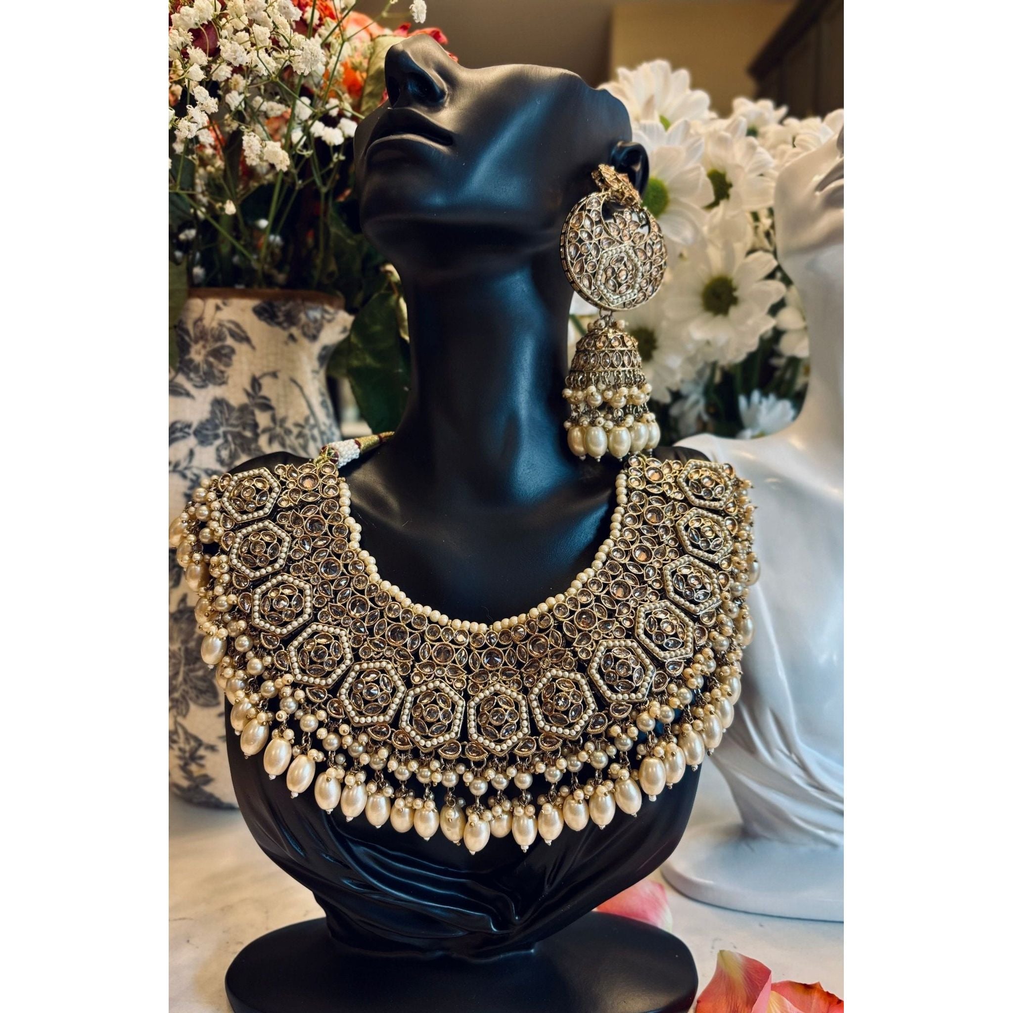 Alia Bhatt-Inspired Bridal Jewelry Set, Regal Necklace, Captivating Earrings, and Mesmerizing Sheeshphool, Adorned with Kundan, Pearl Moti, and Pearl Beads, Gold-Plated Brass, Timeless Bridal Elegance, Perfect for Indian and Pakistani Brides, Ready to Ship