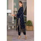 Elegant Velvet Shirt & Trouser Set by Limelight – Dyed Shirt with Embroidery, Gotta Detailing & Organza Border with Narrow Leg Velvet Trouser