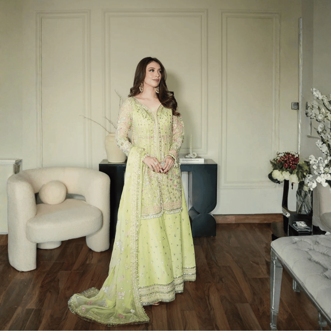 • Clothing: Embroidered/Printed suit for women - Made of best quality fabric - lawn or linen or chiffon - pure silk - Available at Najma Designs & Co. • Jewelry: Gold - plated stud earrings for