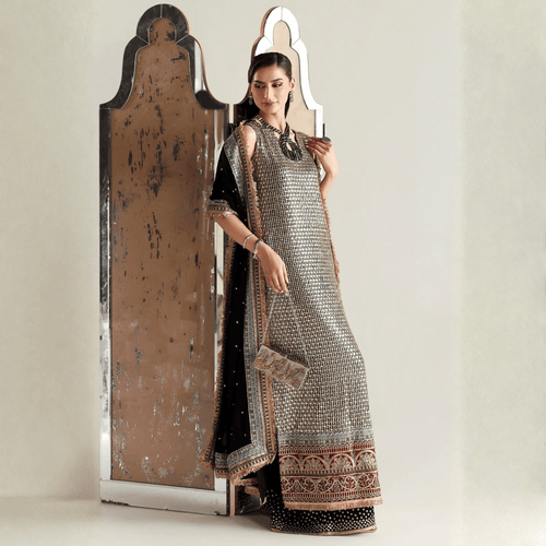 • Clothing: Embroidered/Printed suit for women - Made of best quality fabric - lawn or linen or chiffon - pure silk - Available at Najma Designs & Co. • Jewelry: Gold - plated stud earrings for