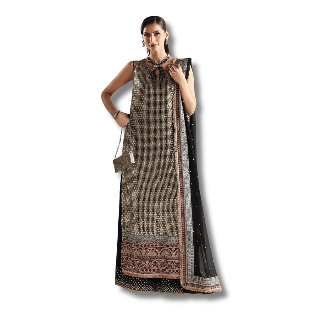 • Clothing: Embroidered/Printed suit for women - Made of best quality fabric - lawn or linen or chiffon - pure silk - Available at Najma Designs & Co. • Jewelry: Gold - plated stud earrings for