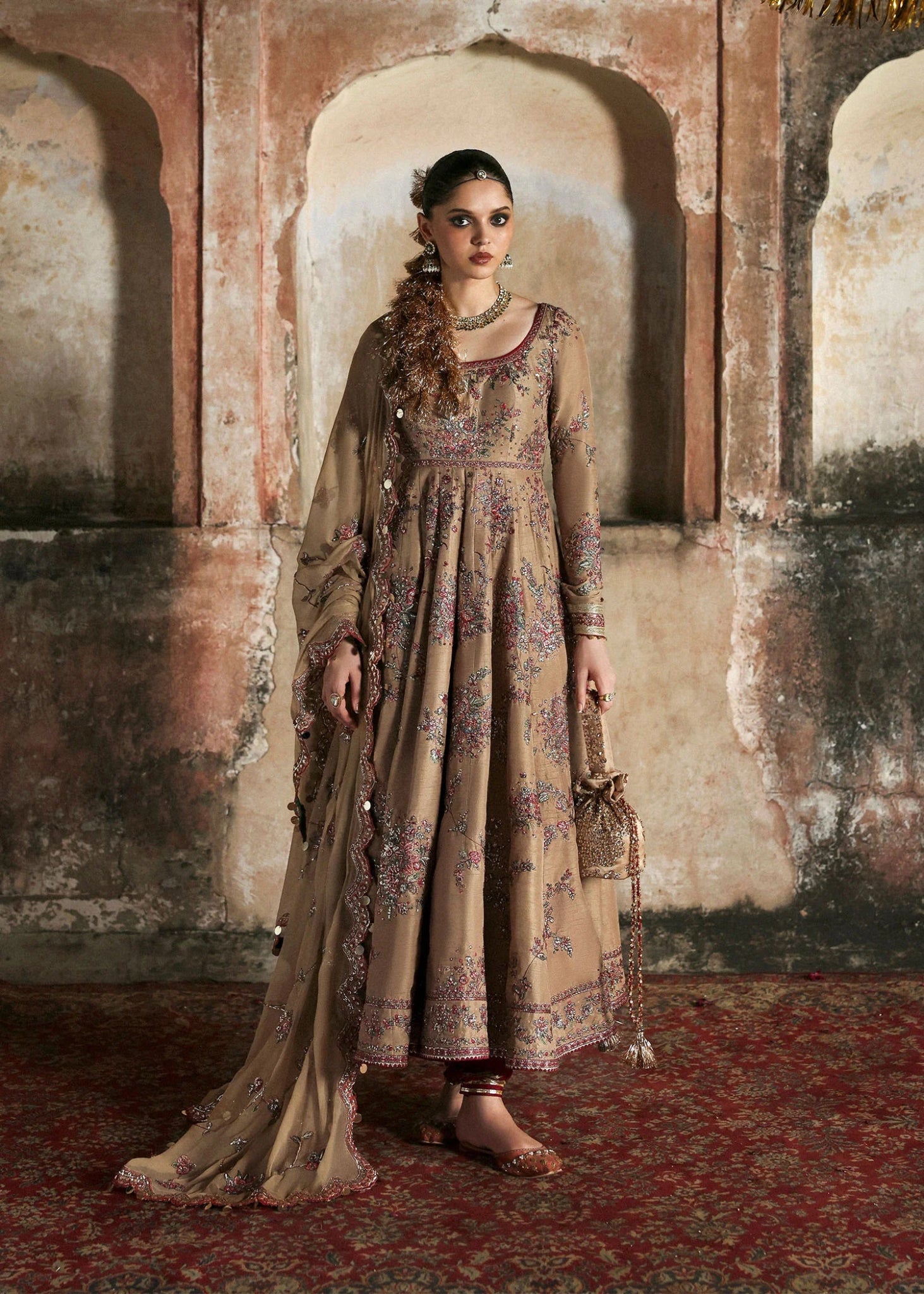 • Clothing: Embroidered/Printed suit for women - Made of best quality fabric - lawn or linen or chiffon - pure silk - Available at Najma Designs & Co. • Jewelry: Gold - plated stud earrings for