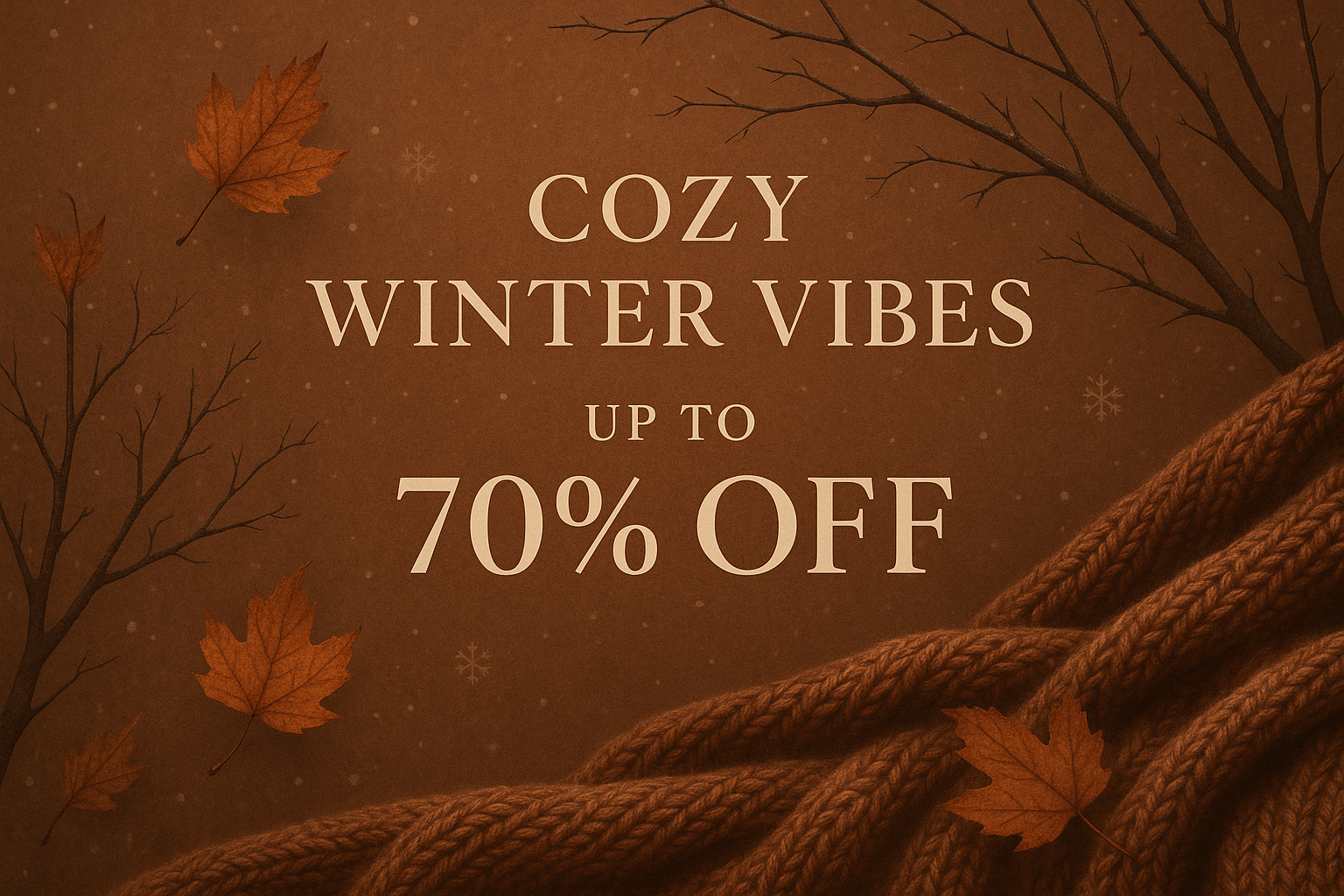 make october winter vibe sale banner upto 70% off but use the colors in brown tone go with #72513C colors