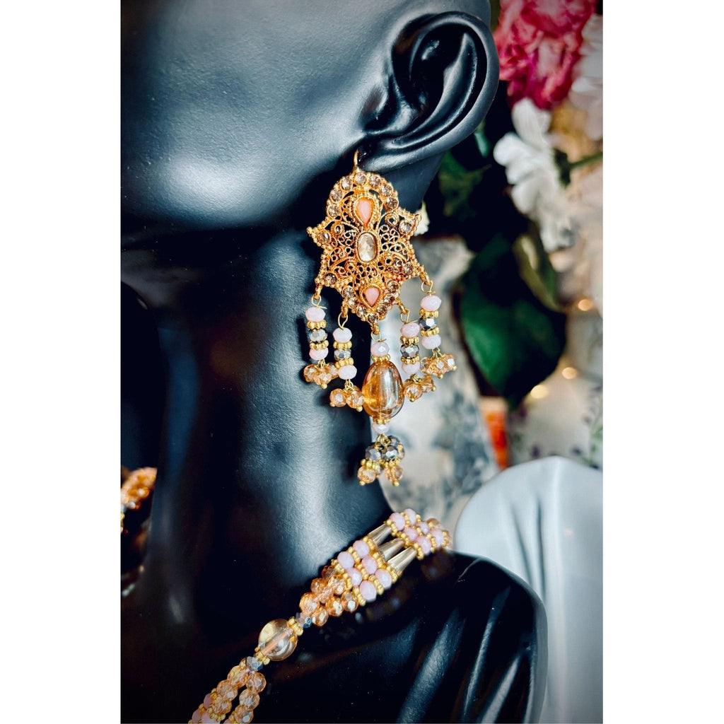 MOH-E-MEER Traditional Mala Set in Pink and Pearl, Perfect for Hijabis and Brides, Elegant Indian Jewelry for Formal Wear, Adds a Touch of Grace and Sophistication, Cultural Jewelry, Ready to Ship