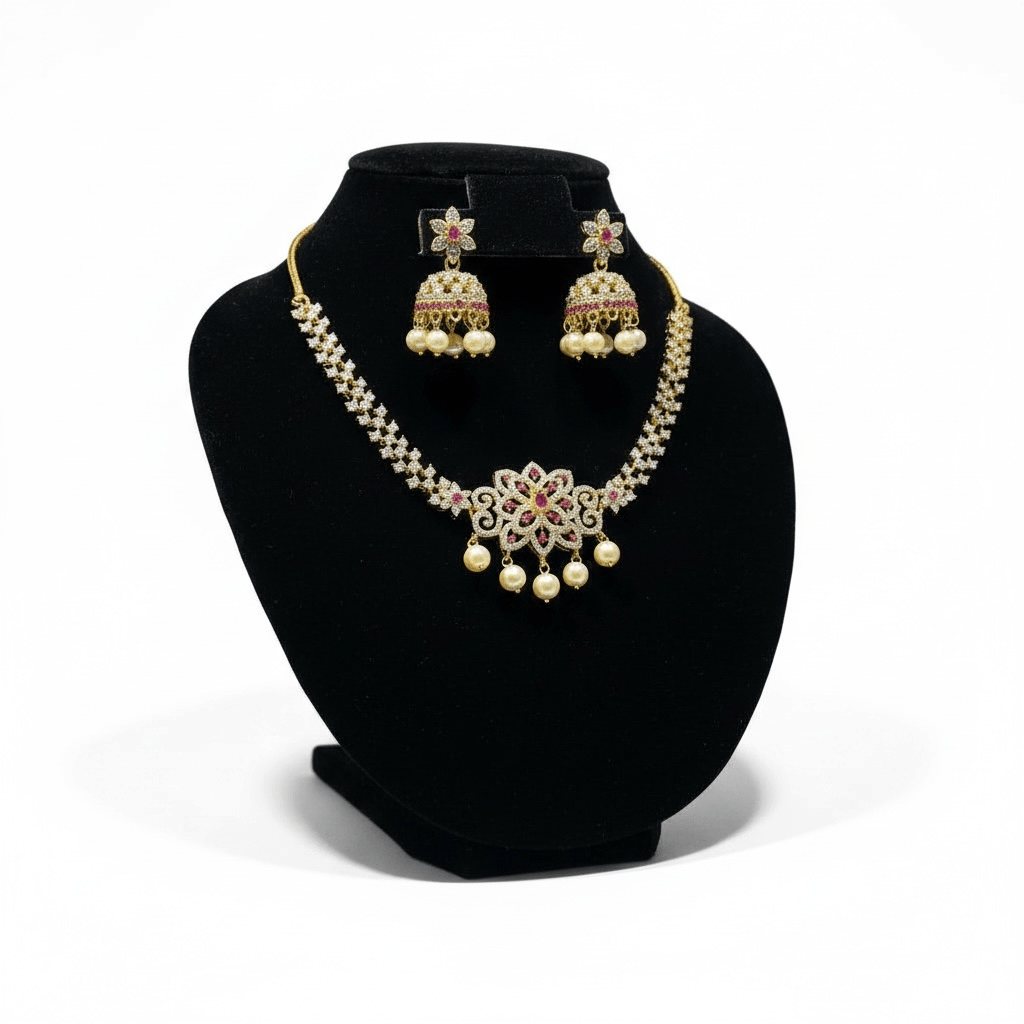 • Clothing: Embroidered/Printed suit for women - Made of best quality fabric - lawn or linen or chiffon - pure silk - Available at Najma Designs & Co. • Jewelry: Gold - plated stud earrings for