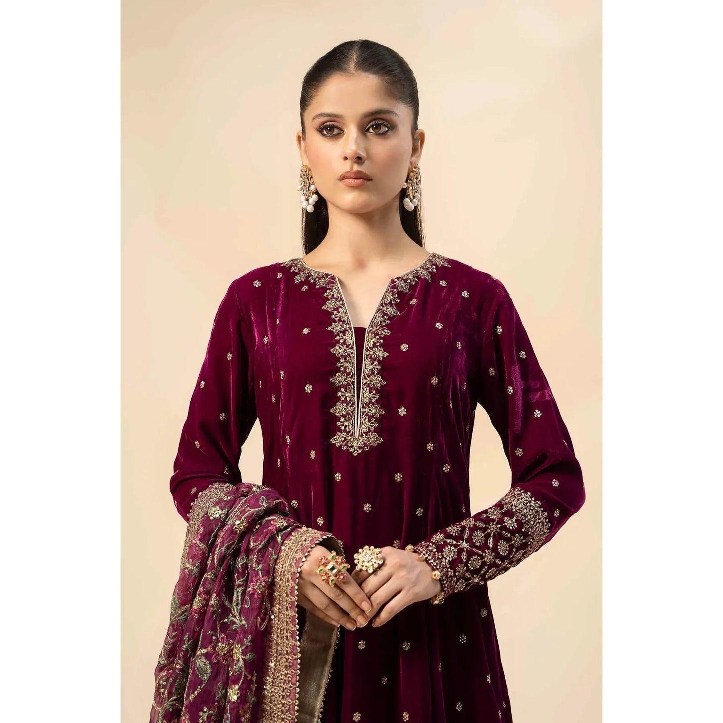 3 Piece Embroidered Velvet Suit | Stitched | Maria B.