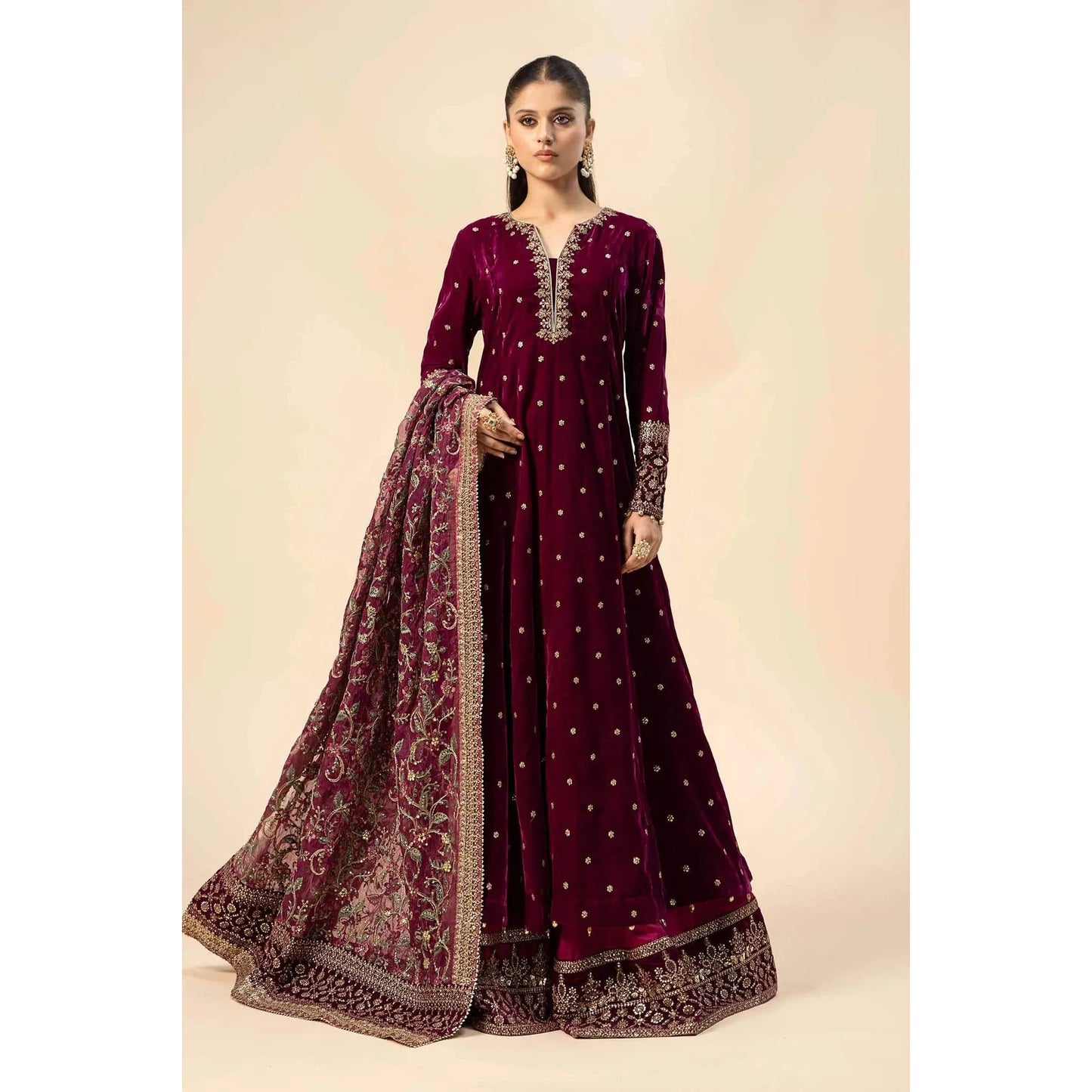 3 Piece Embroidered Velvet Suit | Stitched | Maria B.