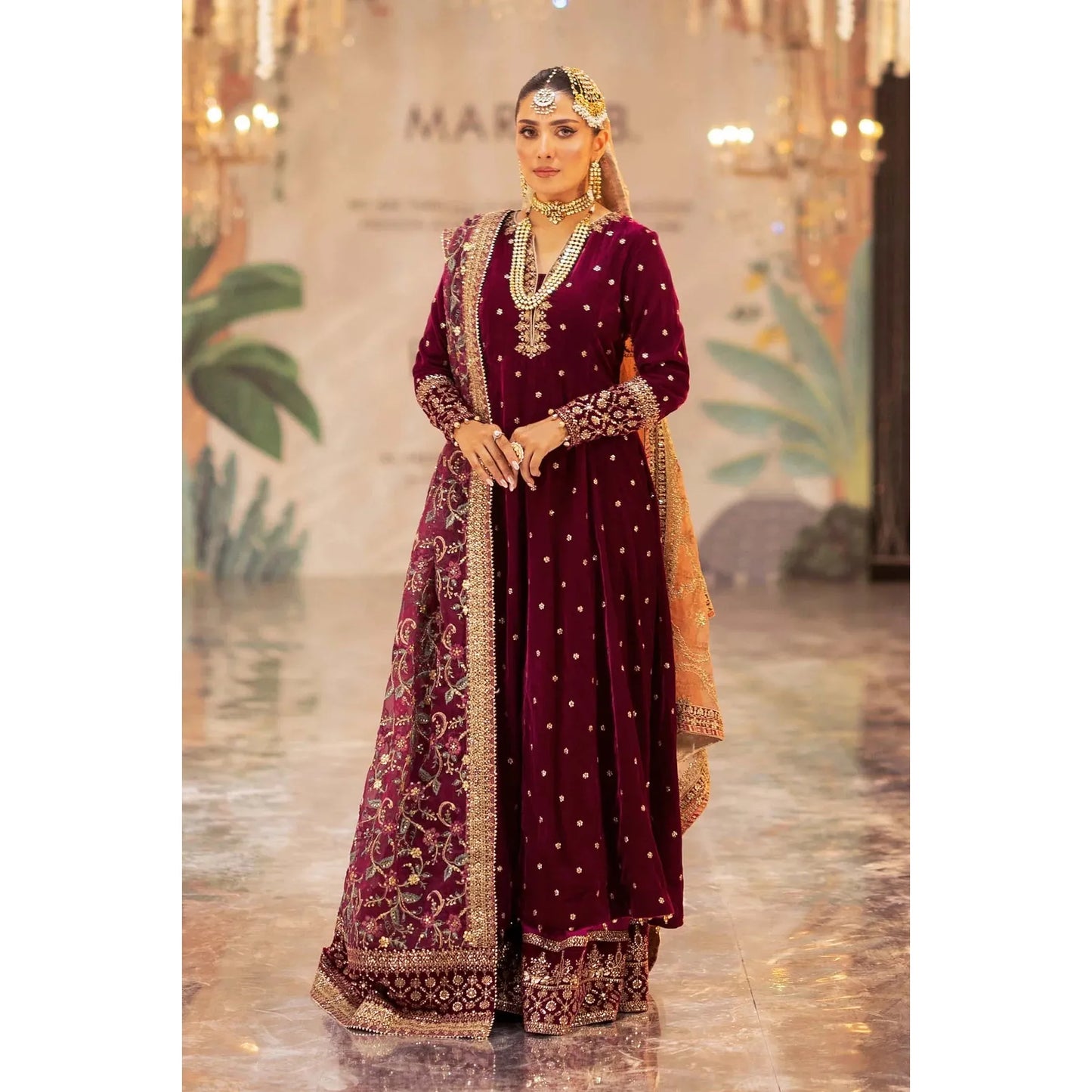 3 Piece Embroidered Velvet Suit | Stitched | Maria B.