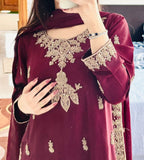 • Clothing: Embroidered/Printed suit for women - Made of best quality fabric - lawn or linen or chiffon- pure silk - Available at Najma Designs & Co. • Jewelry: Gold-plated stud earrings for