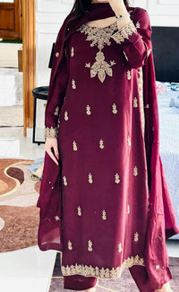 • Clothing: Embroidered/Printed suit for women - Made of best quality fabric - lawn or linen or chiffon- pure silk - Available at Najma Designs & Co. • Jewelry: Gold-plated stud earrings for