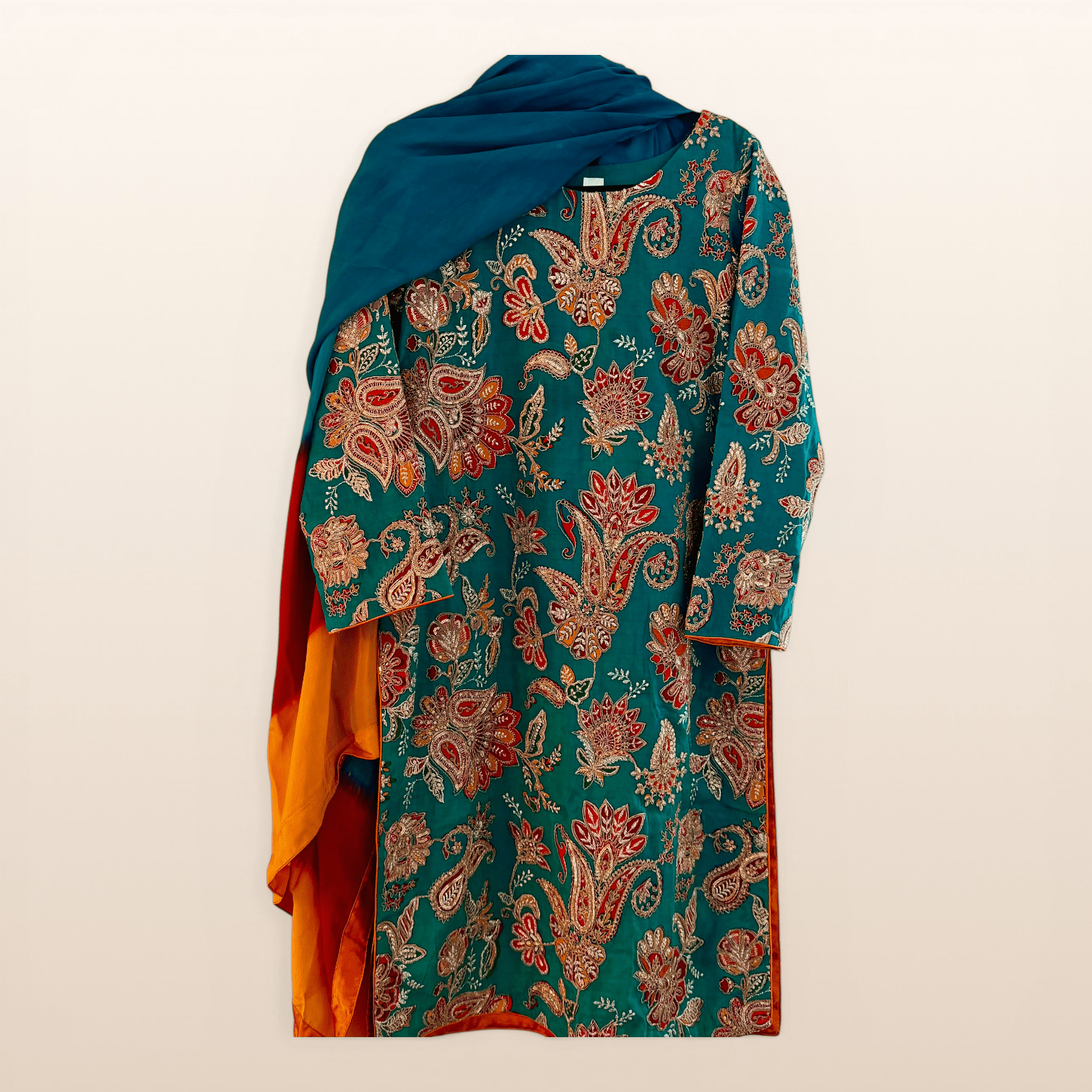 • Clothing: Embroidered/Printed suit for women - Made of best quality fabric - lawn or linen or chiffon - pure silk - Available at Najma Designs & Co. • Jewelry: Gold - plated stud earrings for