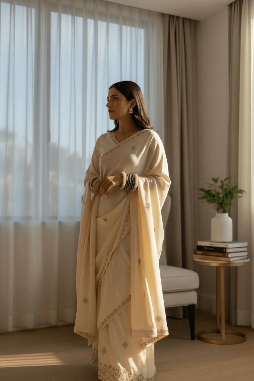 • Clothing: Embroidered/Printed suit for women - Made of best quality fabric - lawn or linen or chiffon - pure silk - Available at Najma Designs & Co. • Jewelry: Gold - plated stud earrings for