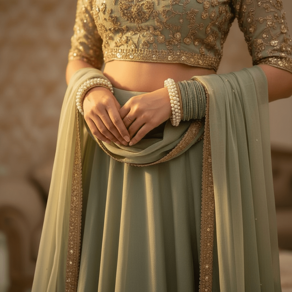 • Clothing: Embroidered/Printed suit for women - Made of best quality fabric - lawn or linen or chiffon - pure silk - Available at Najma Designs & Co. • Jewelry: Gold - plated stud earrings for