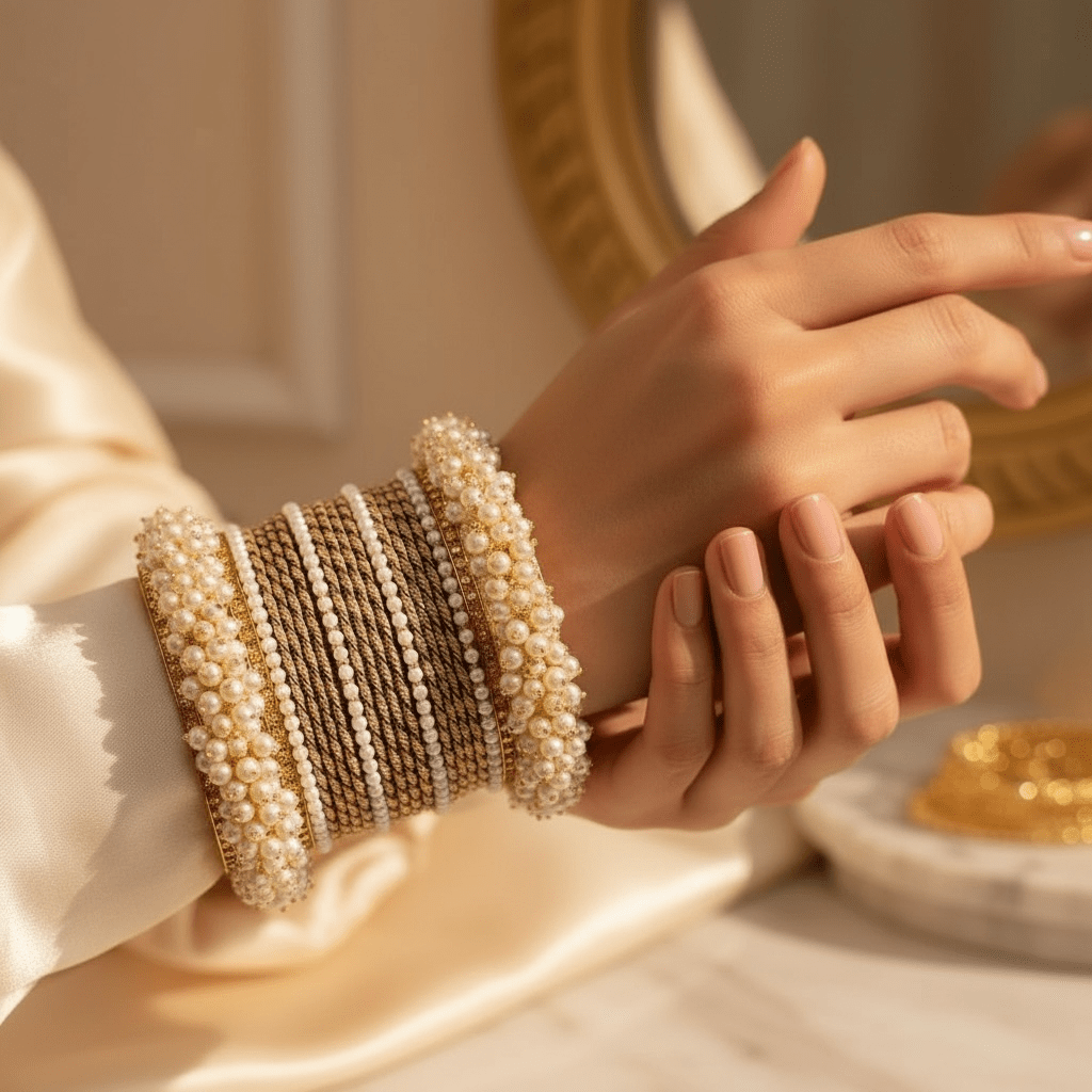 • Clothing: Embroidered/Printed suit for women - Made of best quality fabric - lawn or linen or chiffon - pure silk - Available at Najma Designs & Co. • Jewelry: Gold - plated stud earrings for