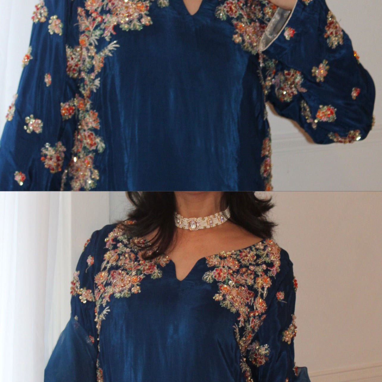 • Clothing: Embroidered/Printed suit for women - Made of best quality fabric - lawn or linen or chiffon - pure silk - Available at Najma Designs & Co. • Jewelry: Gold - plated stud earrings for