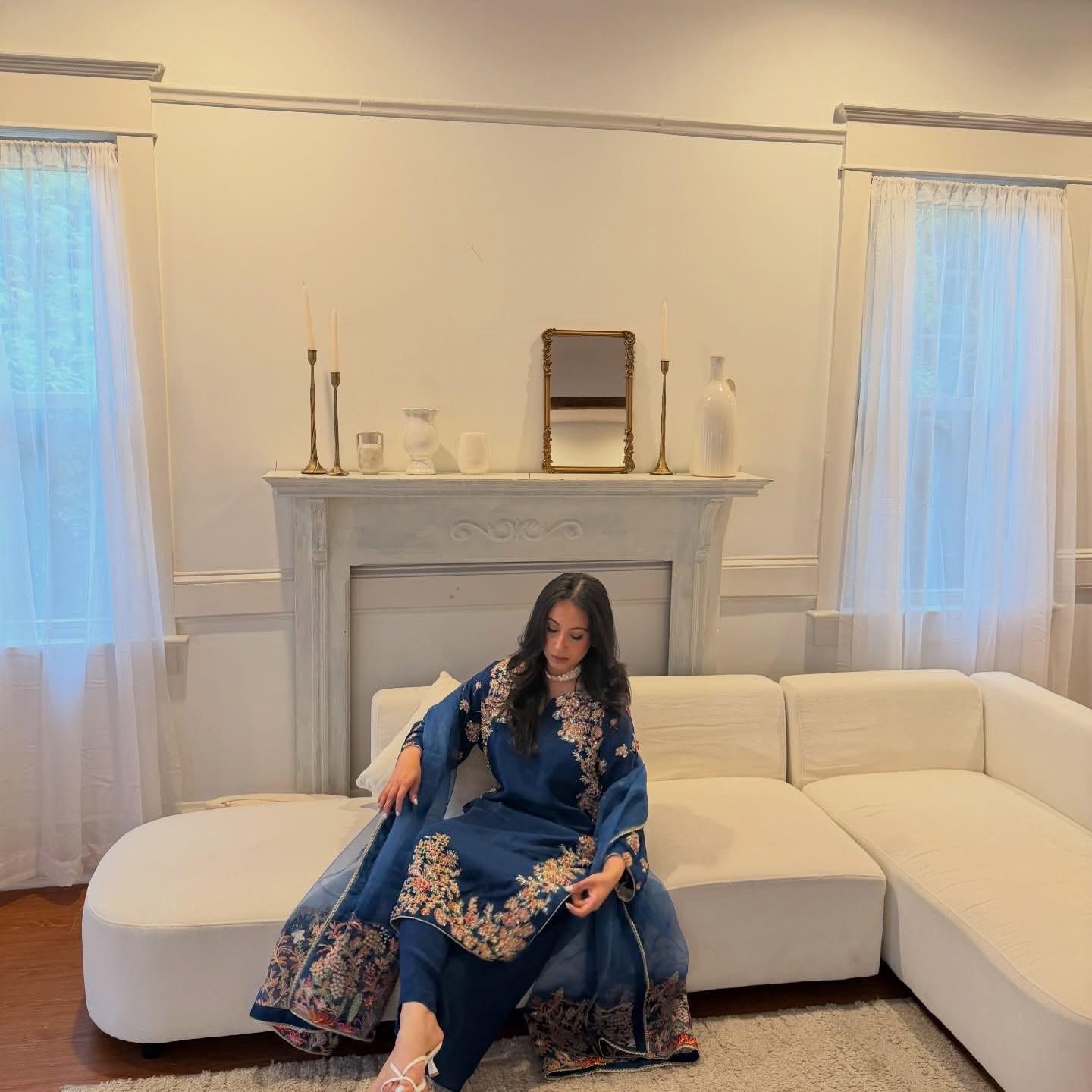 • Clothing: Embroidered/Printed suit for women - Made of best quality fabric - lawn or linen or chiffon - pure silk - Available at Najma Designs & Co. • Jewelry: Gold - plated stud earrings for