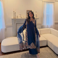 • Clothing: Embroidered/Printed suit for women - Made of best quality fabric - lawn or linen or chiffon - pure silk - Available at Najma Designs & Co. • Jewelry: Gold - plated stud earrings for