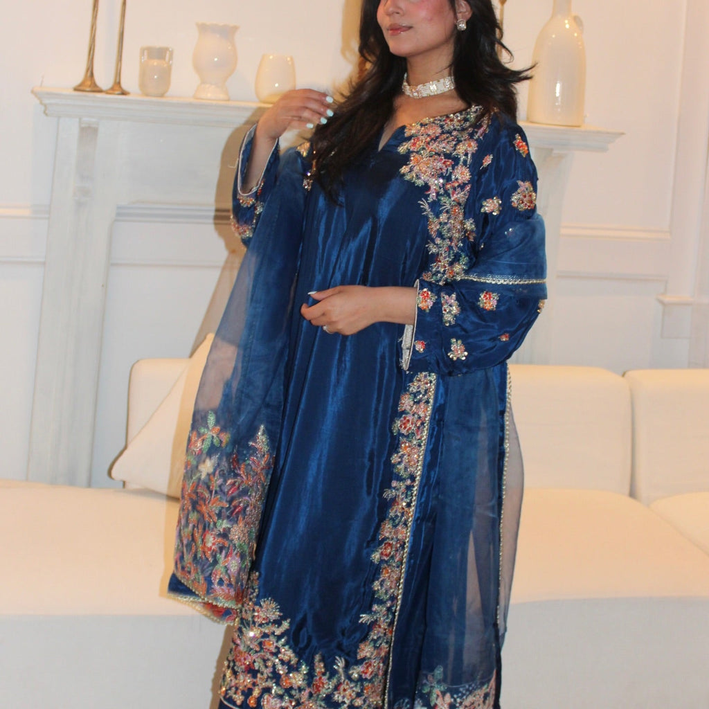• Clothing: Embroidered/Printed suit for women - Made of best quality fabric - lawn or linen or chiffon - pure silk - Available at Najma Designs & Co. • Jewelry: Gold - plated stud earrings for