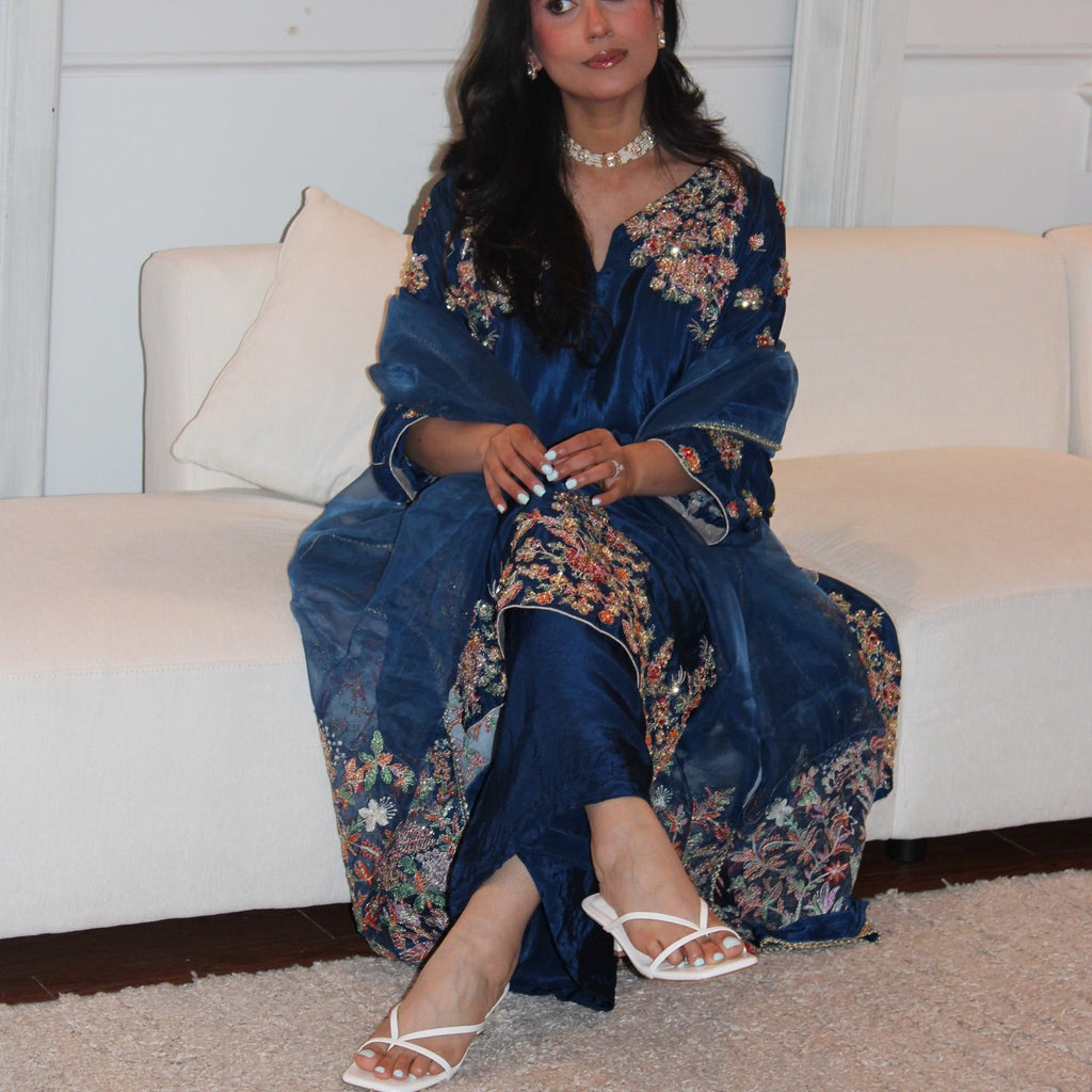 • Clothing: Embroidered/Printed suit for women - Made of best quality fabric - lawn or linen or chiffon - pure silk - Available at Najma Designs & Co. • Jewelry: Gold - plated stud earrings for