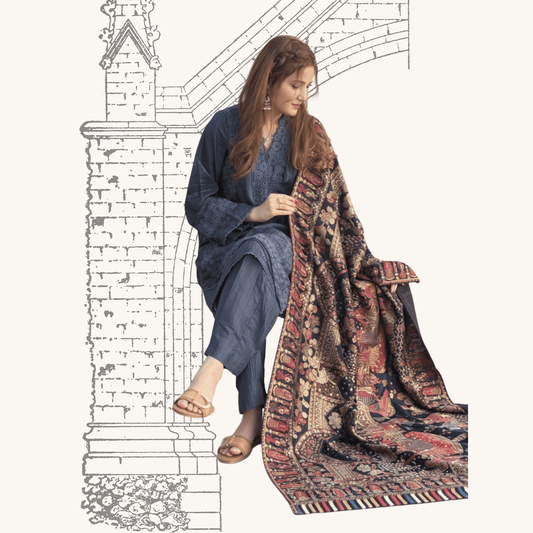 • Clothing: Embroidered/Printed suit for women - Made of best quality fabric - lawn or linen or chiffon - pure silk - Available at Najma Designs & Co. • Jewelry: Gold - plated stud earrings for