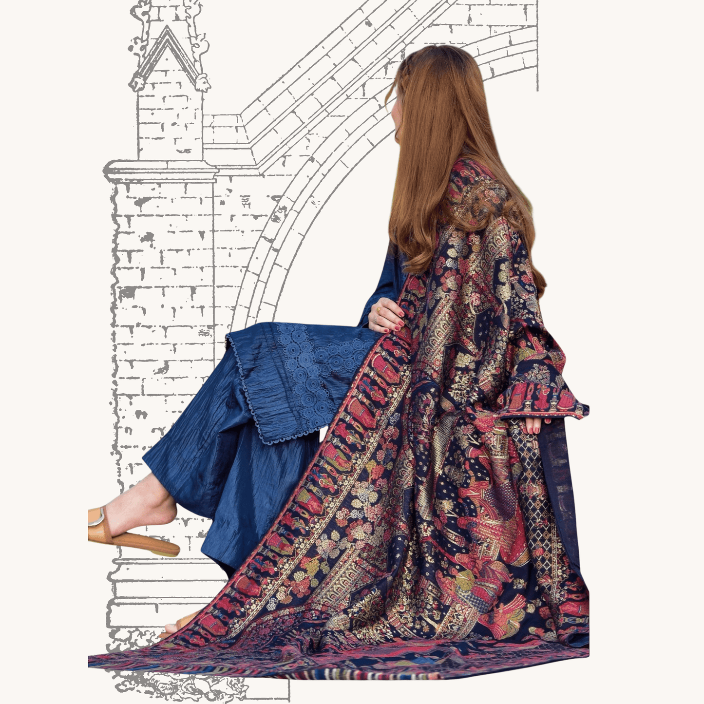 • Clothing: Embroidered/Printed suit for women - Made of best quality fabric - lawn or linen or chiffon - pure silk - Available at Najma Designs & Co. • Jewelry: Gold - plated stud earrings for