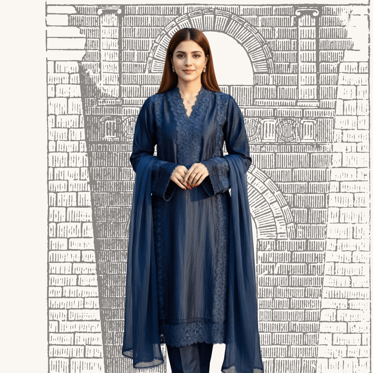 • Clothing: Embroidered/Printed suit for women - Made of best quality fabric - lawn or linen or chiffon - pure silk - Available at Najma Designs & Co. • Jewelry: Gold - plated stud earrings for