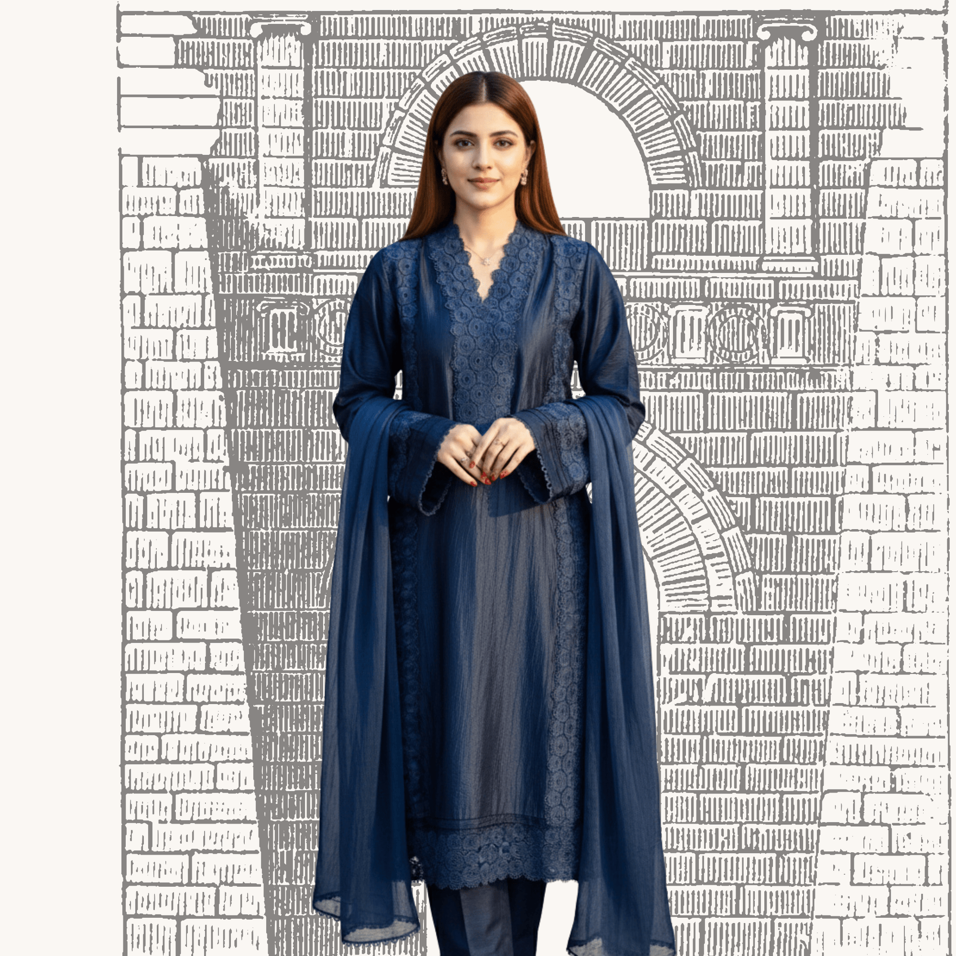 • Clothing: Embroidered/Printed suit for women - Made of best quality fabric - lawn or linen or chiffon - pure silk - Available at Najma Designs & Co. • Jewelry: Gold - plated stud earrings for