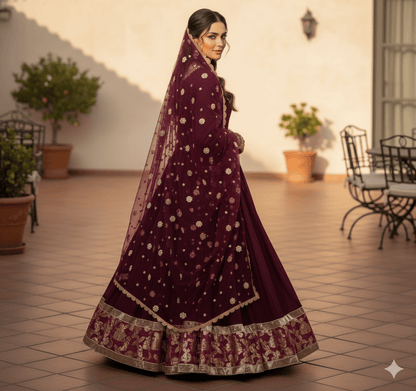 • Clothing: Embroidered/Printed suit for women - Made of best quality fabric - lawn or linen or chiffon - pure silk - Available at Najma Designs & Co. • Jewelry: Gold - plated stud earrings for