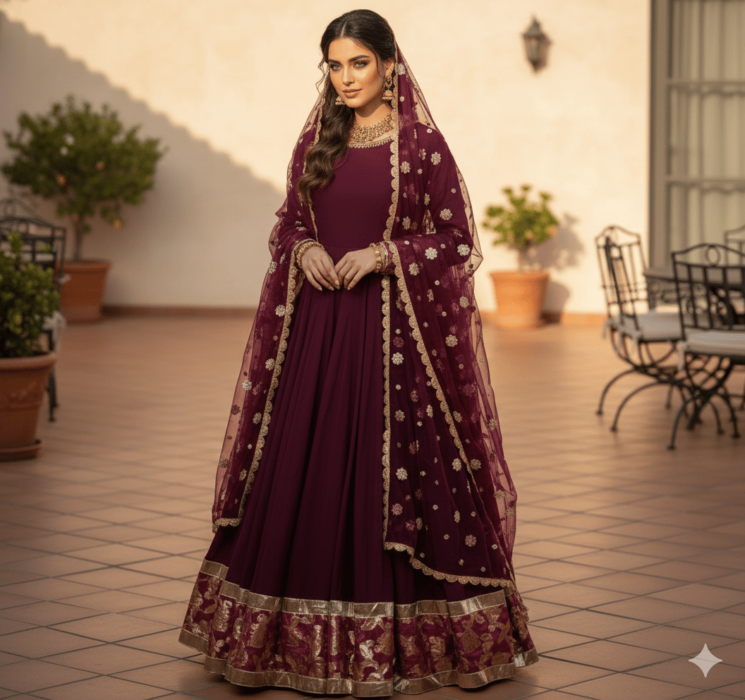 • Clothing: Embroidered/Printed suit for women - Made of best quality fabric - lawn or linen or chiffon - pure silk - Available at Najma Designs & Co. • Jewelry: Gold - plated stud earrings for