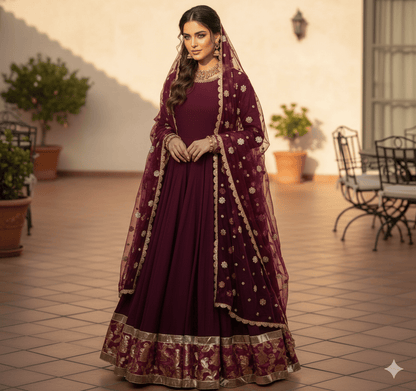 • Clothing: Embroidered/Printed suit for women - Made of best quality fabric - lawn or linen or chiffon - pure silk - Available at Najma Designs & Co. • Jewelry: Gold - plated stud earrings for