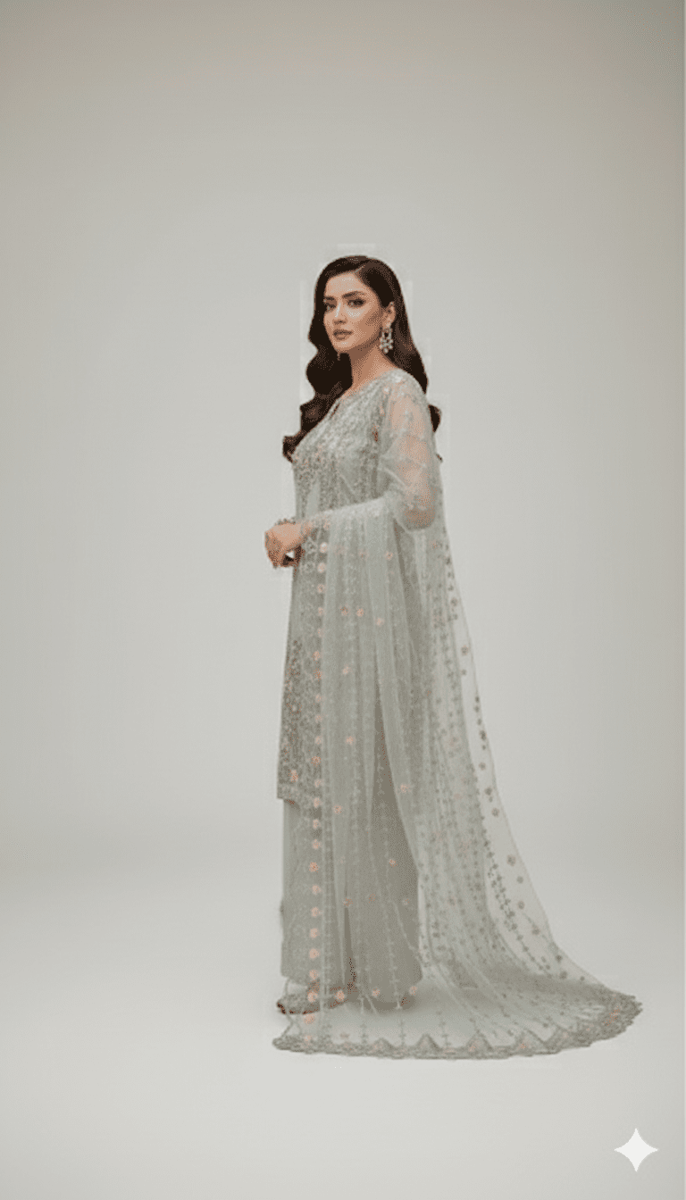 • Clothing: Embroidered/Printed suit for women - Made of best quality fabric - lawn or linen or chiffon - pure silk - Available at Najma Designs & Co. • Jewelry: Gold - plated stud earrings for