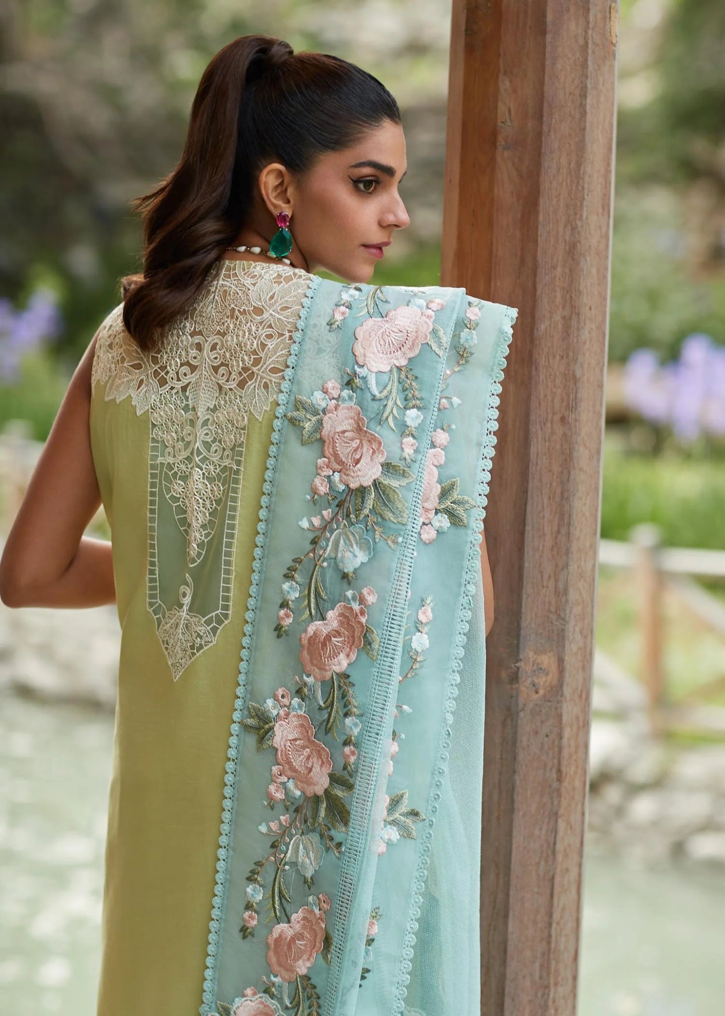 • Clothing: Embroidered/Printed suit for women - Made of best quality fabric - lawn or linen or chiffon - pure silk - Available at Najma Designs & Co. • Jewelry: Gold - plated stud earrings for