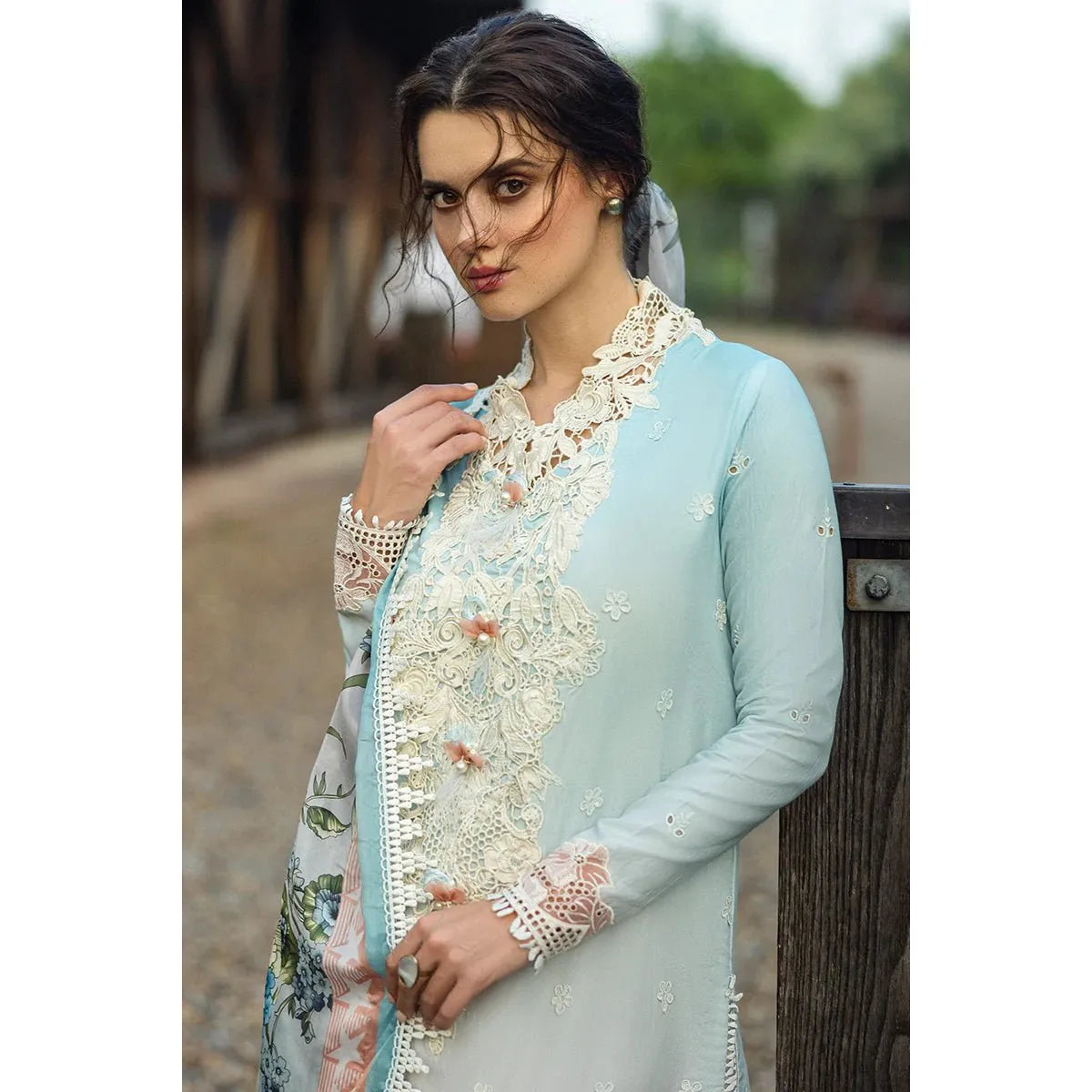 • Clothing: Embroidered/Printed suit for women - Made of best quality fabric - lawn or linen or chiffon - pure silk - Available at Najma Designs & Co. • Jewelry: Gold - plated stud earrings for