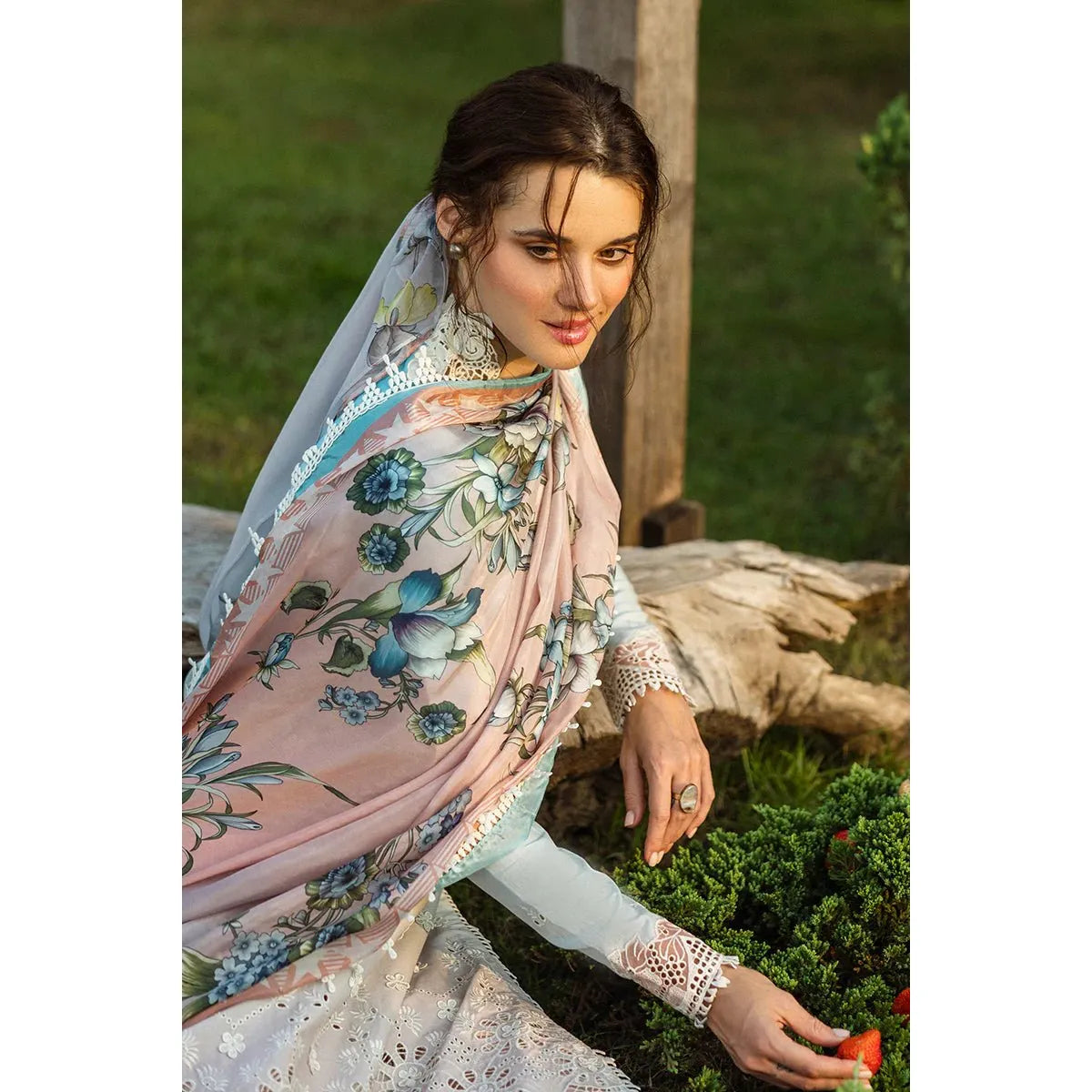 • Clothing: Embroidered/Printed suit for women - Made of best quality fabric - lawn or linen or chiffon - pure silk - Available at Najma Designs & Co. • Jewelry: Gold - plated stud earrings for