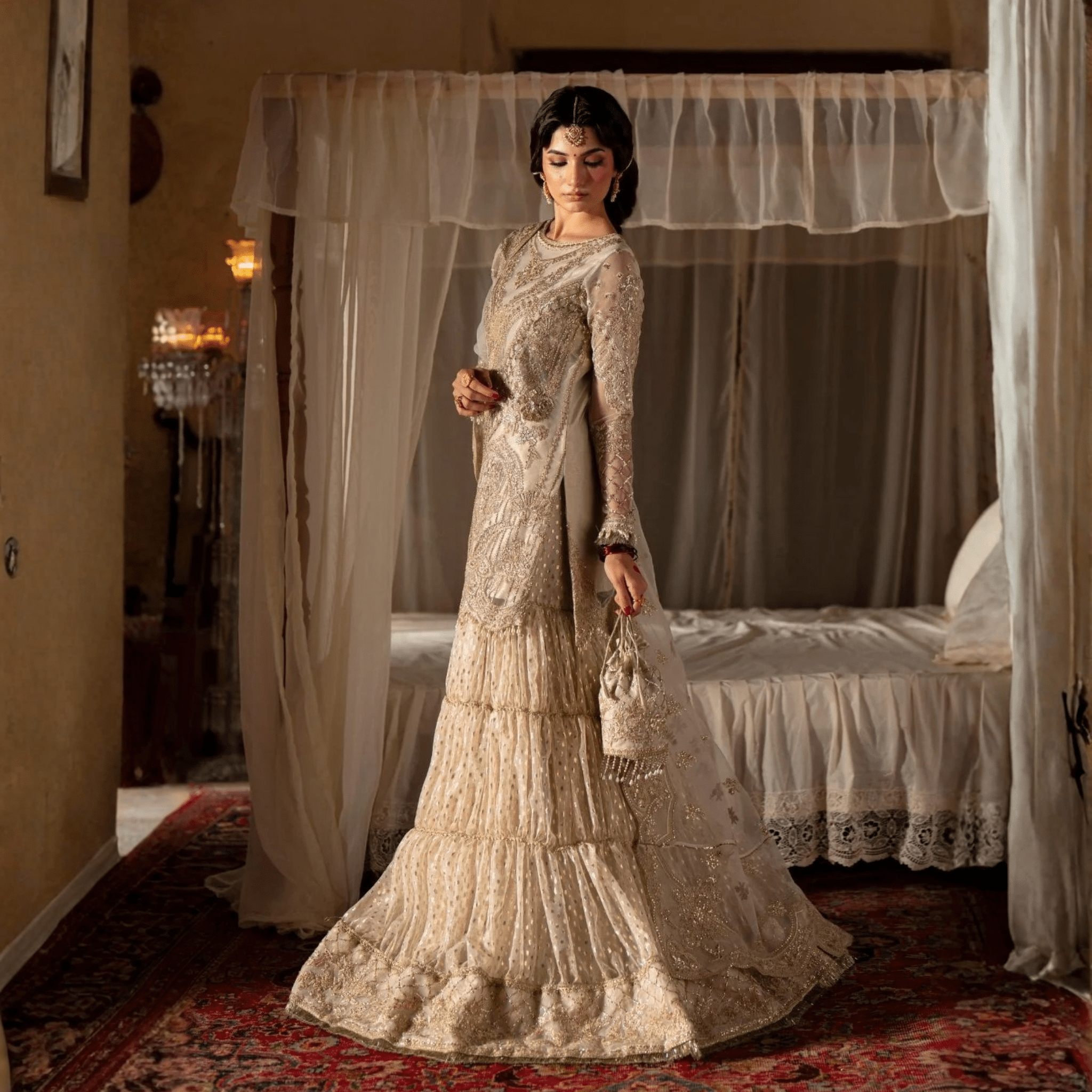 • Clothing: Embroidered/Printed suit for women - Made of best quality fabric - lawn or linen or chiffon - pure silk - Available at Najma Designs & Co. • Jewelry: Gold - plated stud earrings for