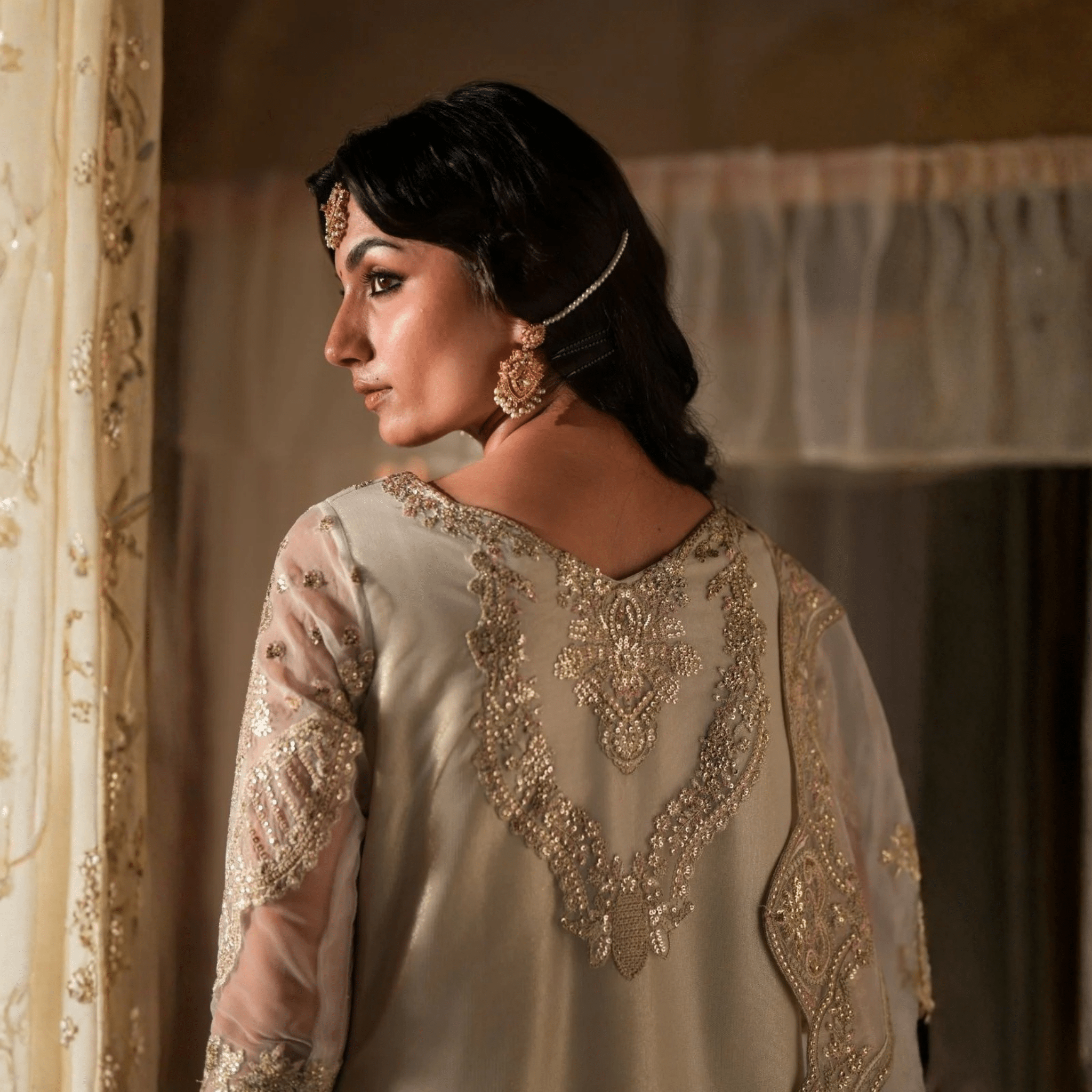 • Clothing: Embroidered/Printed suit for women - Made of best quality fabric - lawn or linen or chiffon - pure silk - Available at Najma Designs & Co. • Jewelry: Gold - plated stud earrings for