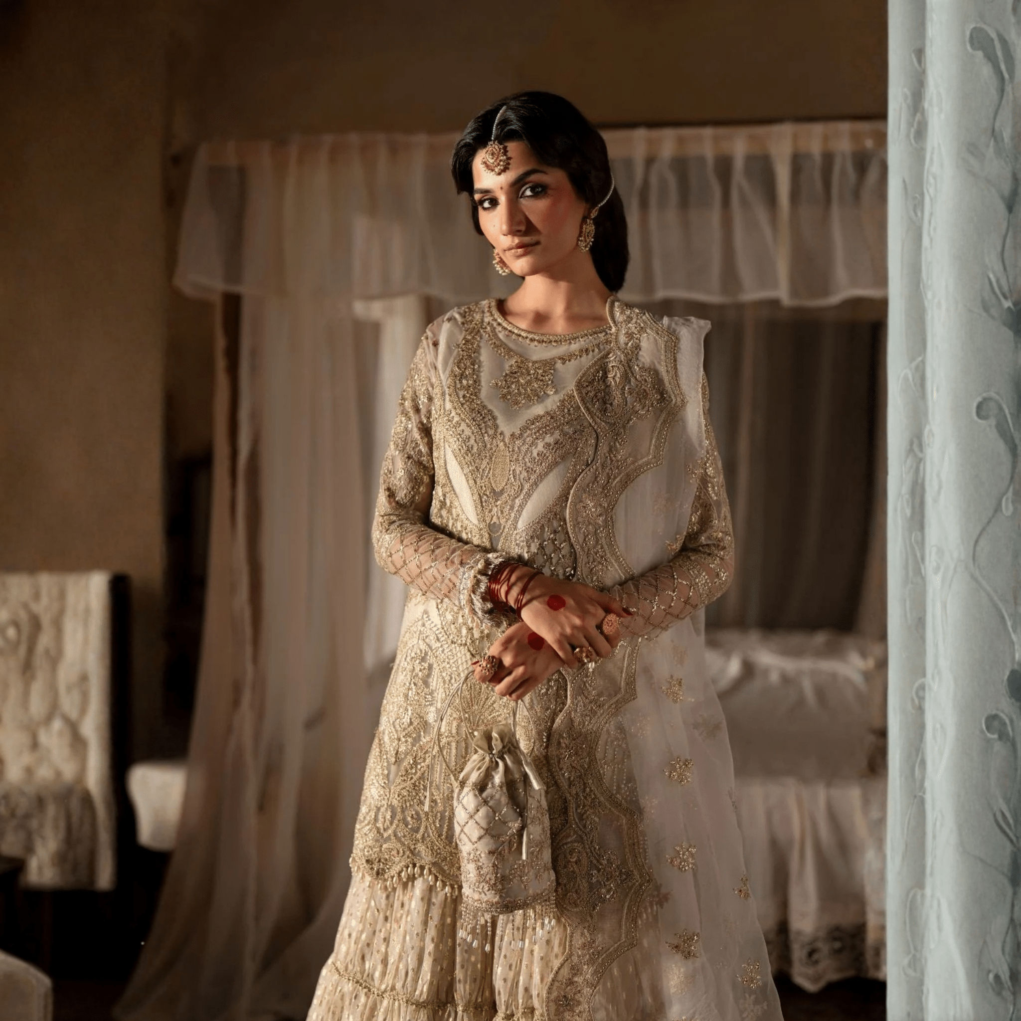 • Clothing: Embroidered/Printed suit for women - Made of best quality fabric - lawn or linen or chiffon - pure silk - Available at Najma Designs & Co. • Jewelry: Gold - plated stud earrings for